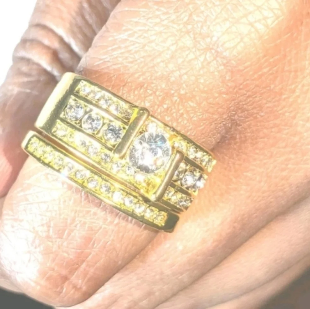 2.5 ct Round Cut Simulated Diamonds Mens Wedding Set Ring 14k Yellow gold Plated